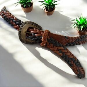 💎💟Vintage Jeremy Scott Brown and Black Braided Leather Belt